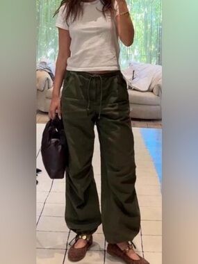 TNA Olive Wide-Leg Drawstring Pants